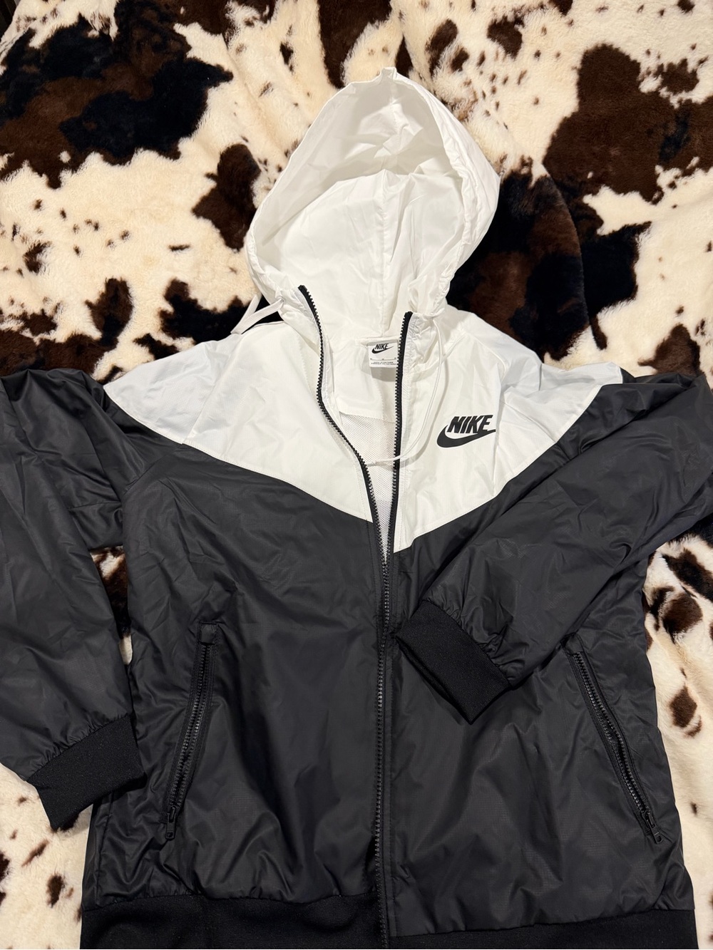 Nike Women's Black and White Hooded Bomber Jacket